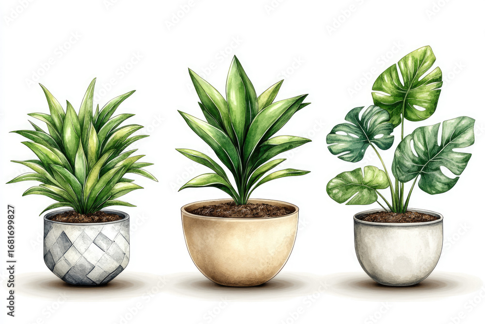 Fototapeta premium Decorative Botanical Banner with Popular Indoor Houseplants Displayed