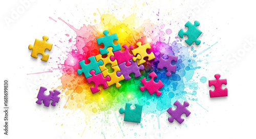 Colorful Watercolor Puzzle Pieces | Abstract Interlocking Design Symbolizing Connection and Diversity