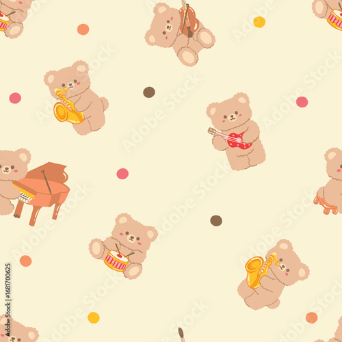 Minimal Teddy Bear Music Pattern on Light Cream