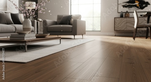 Pan across an elegant room with luxury vinyl plank flooring installed via clicklock highlighting modern aesthetics and durability.