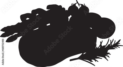 Silhouette of fresh vegetables including asparagus tomatoes dill and pumpkin for food and nutrition related concepts for healthy eating and cooking preparations