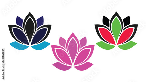 Colorful Lotus Flower Vector Set – Spiritual Yoga Meditation Symbol

