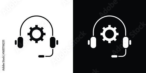 Technical support icons, simple illustration graphic doodle black design