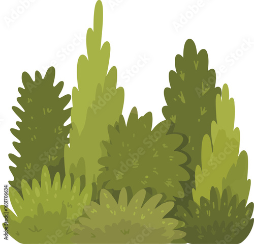 Flat Vector Shrubbery and Eco Landscape Elements, Stylized Leafy Bushes Collection