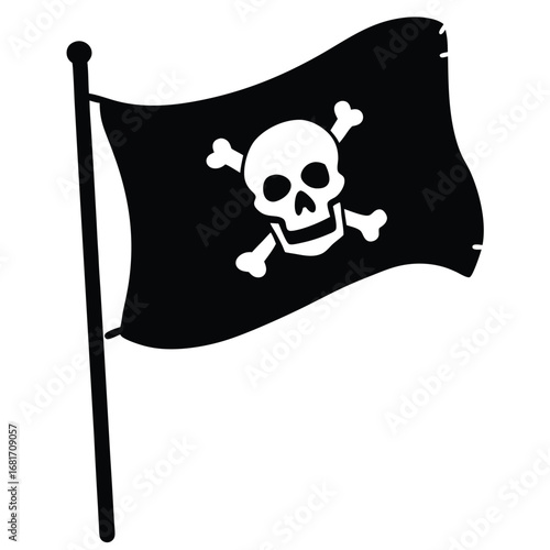 Black pirate flag with skull and crossbones on a white background Keywords: pirate flag, Jolly Roger
