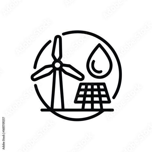 Sustainable Energy and Resources Icon Representing Wind Solar and Water Power
