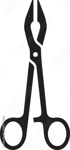 Minimalist black silhouette of surgical forceps, a hemostat clamp with open jaws and finger rings.