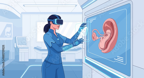 Futuristic Healthcare Professional Interacting with Virtual Reality Embryo Display