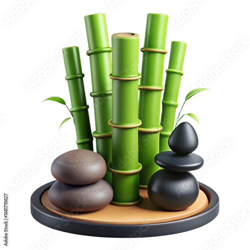 Serene zen garden with bamboo and stacked stones