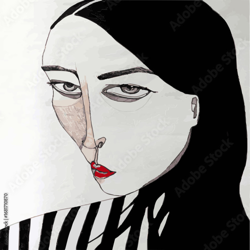 black and white portrait of a woman with a veil