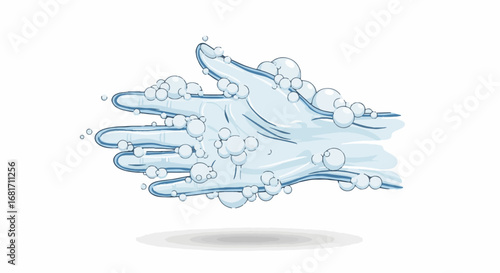 Hands washing with soap bubbles, clean water, and foam. Hygiene vector illustration for health, sanitation, and Global Handwashing Day.