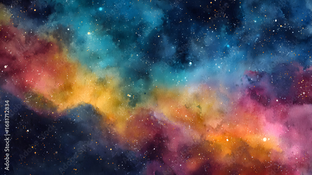 Fototapeta premium A cosmic nebula blending into watercolor texture