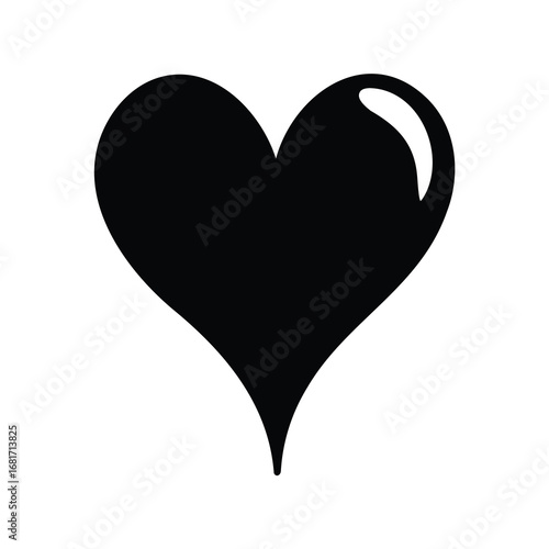 Solid black heart with a glossy area on its right upper quadrant