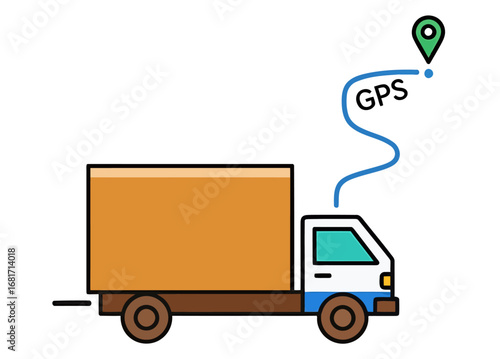 Truck with gps tracking, isolated on white background