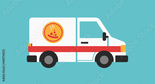Pizza delivery van with logo