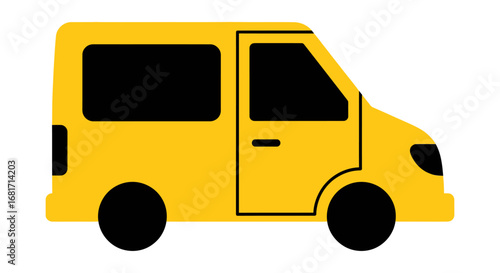 Yellow passenger van isolated on white background