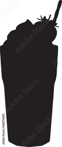 Silhouette of decadent milkshake with whipped cream and strawberry offering a classic dessert treat and refreshing beverage for indulgent satisfaction