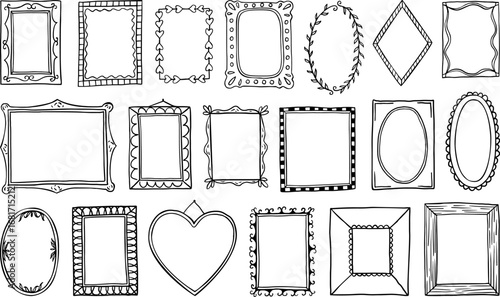 Doodle frames set. Hand drawn illustration. Vector set