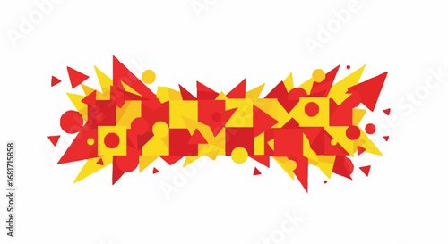 Abstract geometric vector design for Spanish National Day. Dynamic red and yellow shapes burst, ideal for celebratory backgrounds and festive assets.