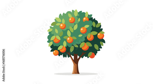 Vibrant cartoon orange tree illustration. Fresh citrus fruit plant with green leaves, ideal for Spanish National Day assets.