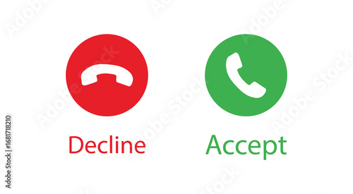 Answer and Decline Phone Call Buttons Icon. Accept and Reject Incoming Call Symbol Vector.