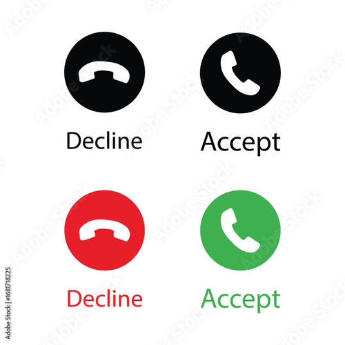 Answer and Decline Phone Call Buttons Icon. Accept and Reject Incoming Call Symbol Vector.