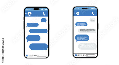Modern Smartphone Chat UI Template Blue Messaging Bubbles Vector Conversation Screen.