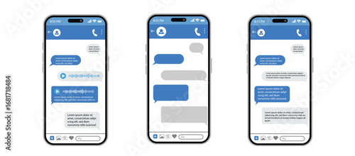 Smartphone Chat App UI Template with Blue Message Bubbles Modern Conversation Screen Vector.