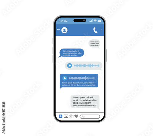 Modern Smartphone Chat UI Template Blue Messaging Bubbles Vector Conversation Screen.