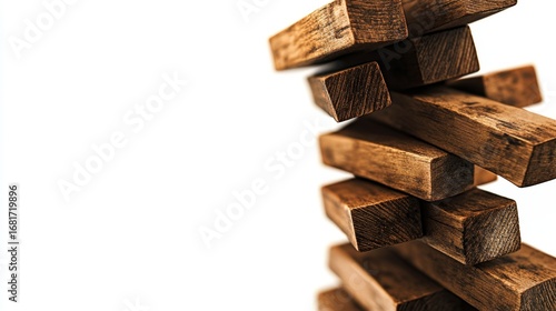 Leaning jenga tower blocks closeup indoor setting game focus high-quality photography vertical perspective building tension