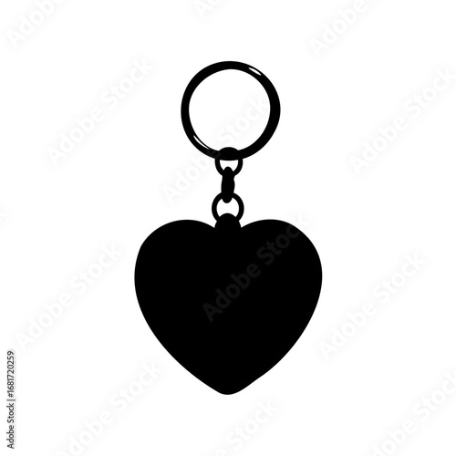 Heart shaped keychain design with a ring to hold keys, solid black design