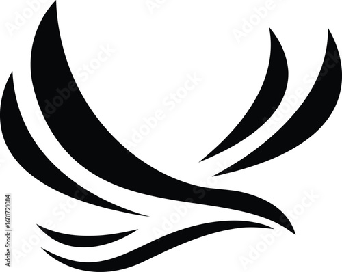 Abstract black bird wing design element isolated on white background perfect for logo branding and graphic design projects