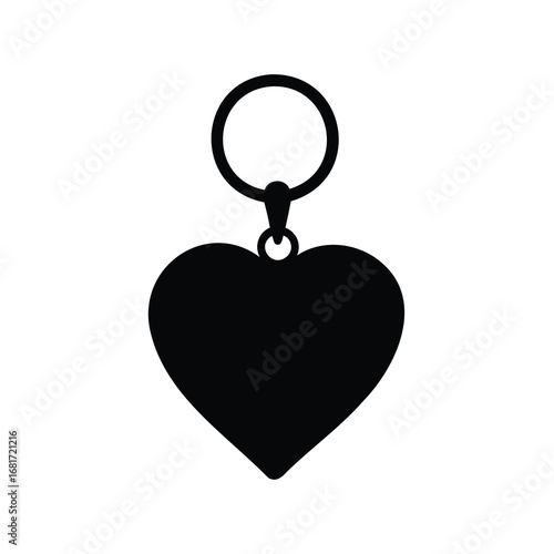 Black heart shaped keychain with metal ring on a white background