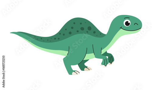 Childrens cartoon dinosaur spinosaurus. Cute little prehistoric animal. Vector illustration.