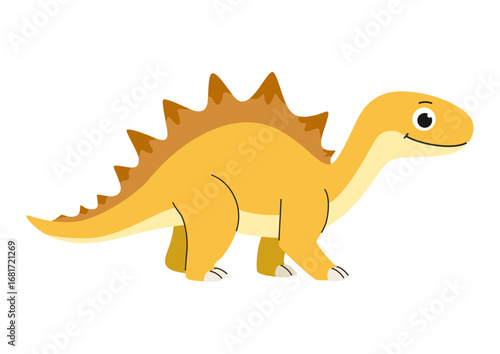 Childrens cartoon dinosaur stegosaurus. Cute little prehistoric animal. Vector illustration.