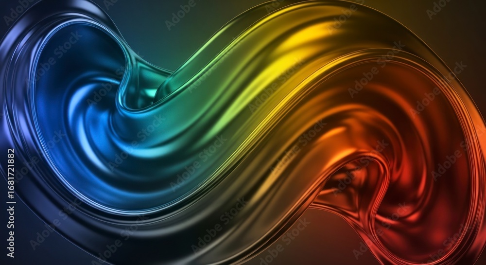 Obraz premium A dynamic, swirling, iridescent abstract design with flowing, smooth shapes and vibrant colors.