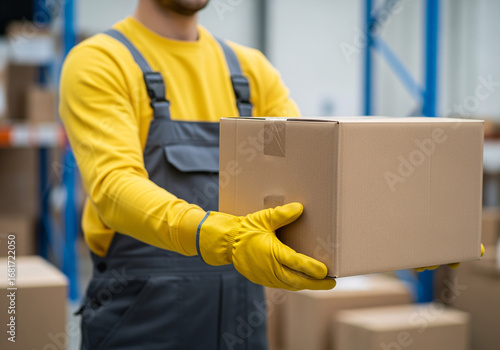 Worker Lifting Package in Inventory Storage Environment