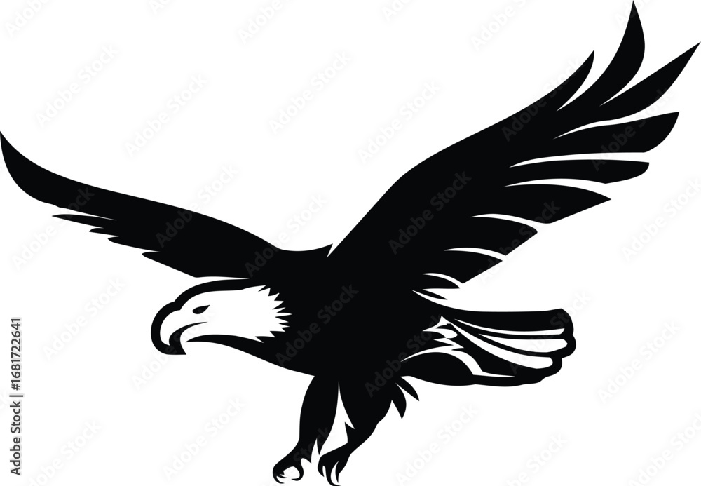 Obraz premium Majestic bald eagle in flight black silhouette graphic design element