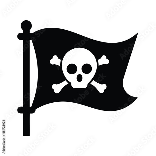 Simple Black Pirate Flag With Skull And Crossbones On White Background Jolly Roger piracy