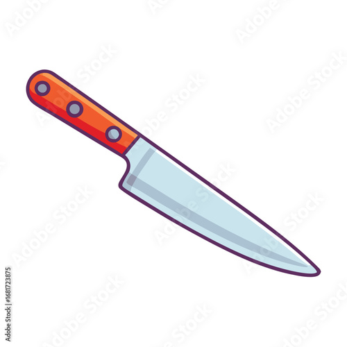 Orange handled kitchen knife with silver blade cooking utensil