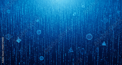 Abstract Blue Digital Rain Geometric Shapes Falling Background