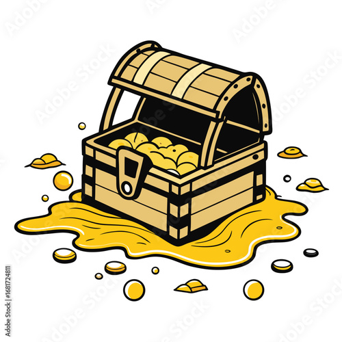Treasure Chest Spilling Gold Coins On A White Background vector illustration