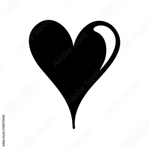 Monochrome heart with unique design and white highlight on right side