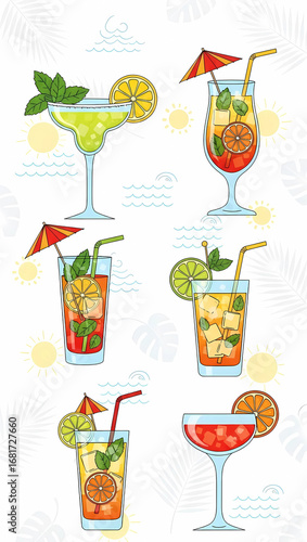 Wallpaper Mural Collection of Refreshing Summer Cocktails with Tropical Garnishes and Sun Elements Torontodigital.ca