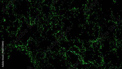 Abstract dark background with glowing neon green fractal texture. Fine, scattered organic lines and subtle patterns. Bioluminescence, or microscopic structures, creating a futuristic, high-tech