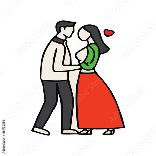 Black wedding silhouette of a married couple with a bouquet, a romantic vector illustration for a celebration invitation