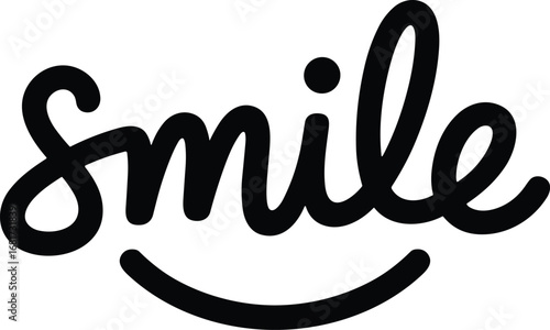Smile Word Art with Handwritten Style and Curved Smile Element, Modern Typography Logo for Positive Message, Motivation, Branding, Decor, or Quotes