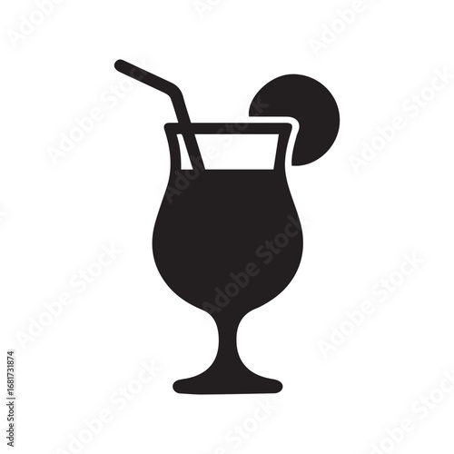Cocktail silhouette black and white vector icon
