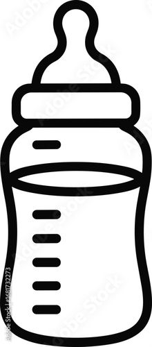 Minimalist Baby Bottle Line Art with Nipple and Scale Marks, Feeding Bottle Icon for Parenting, Infant Care, Maternity Products, and Nursery Decor