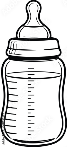 Hand Drawn Baby Feeding Bottle Vector Illustration – Infant Milk Bottle Sketch, Line Art Design for Nursery, Parenting, Healthcare, Childcare Themes